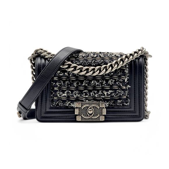 Chanel Small Boy Flap Bag - Tweed and Leather - Black - Picture 1 of 10